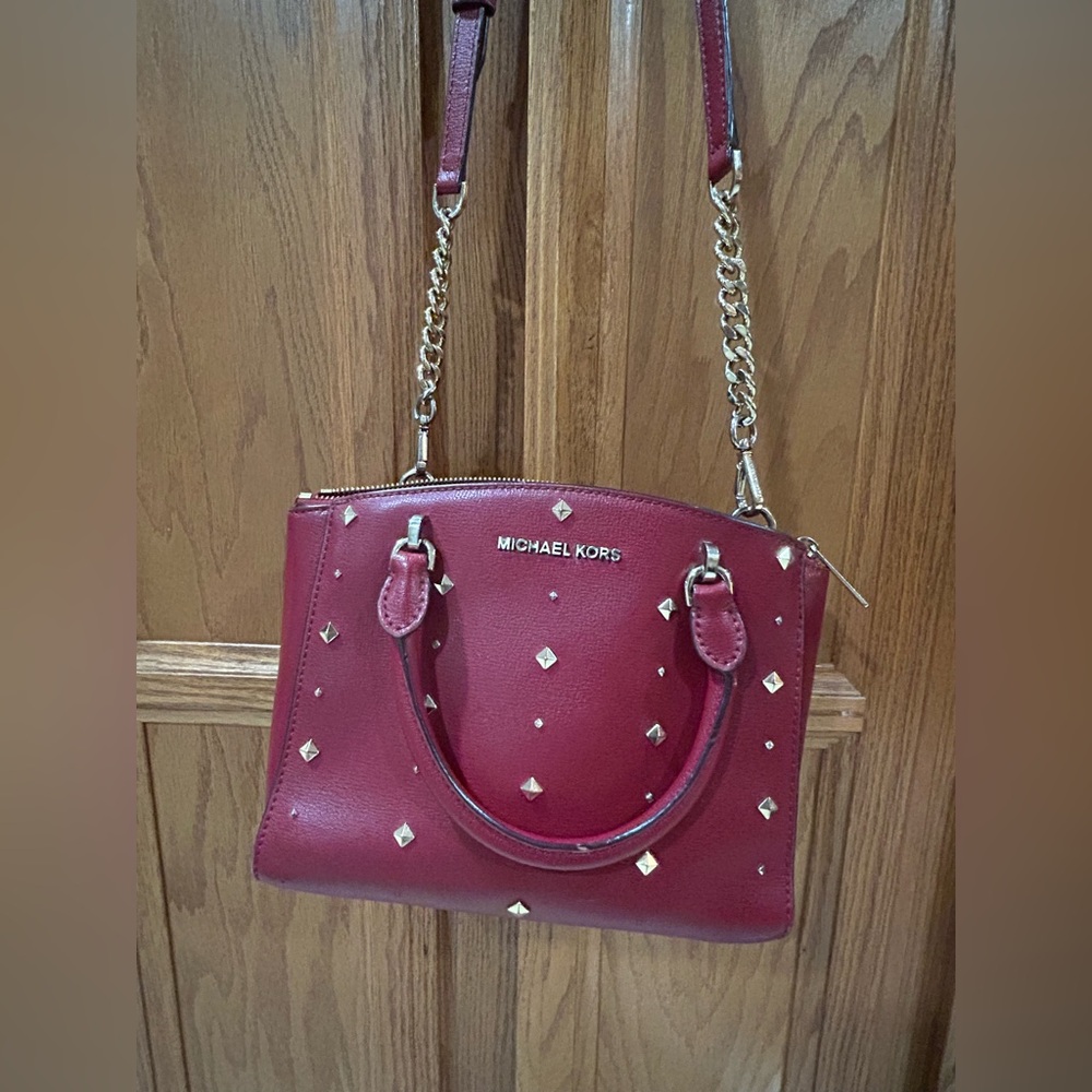 Michael Kors Ellis Burgundy Studded Crossbody Bag